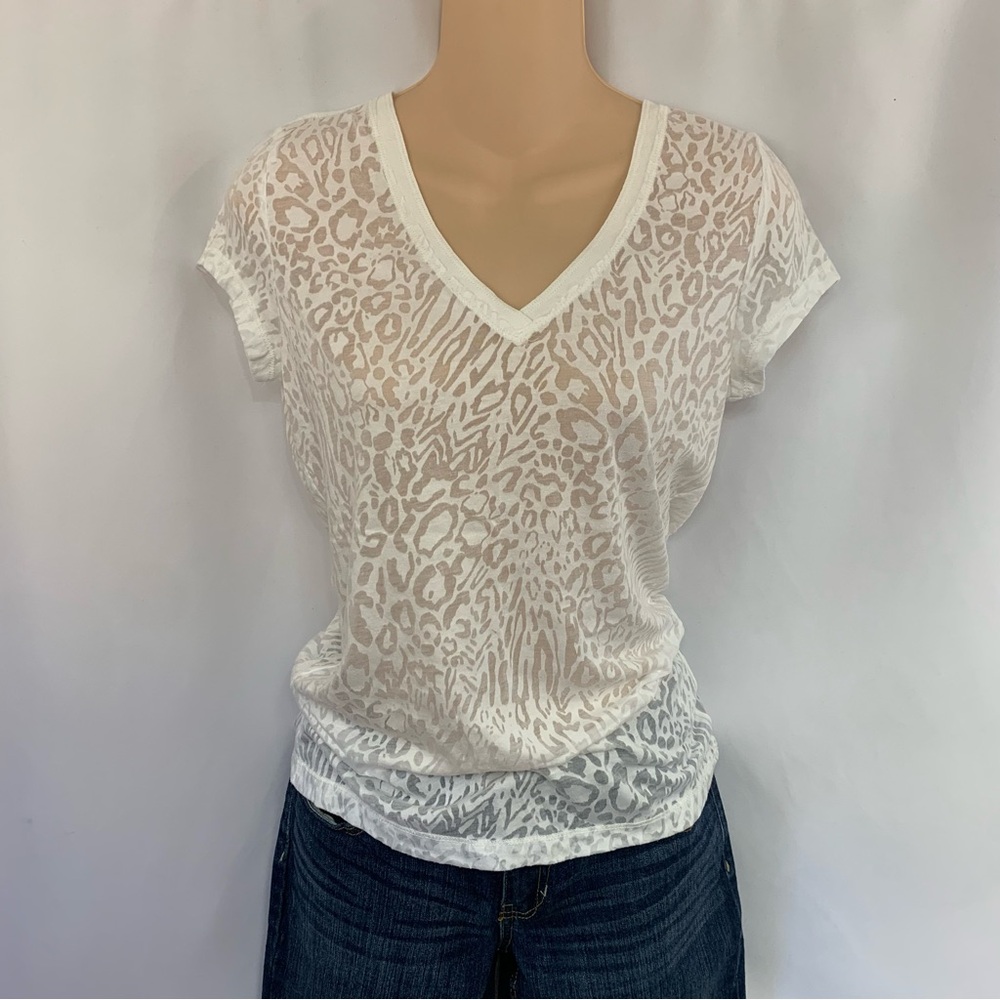 Aeropostale Snow White Semi Sheer Tee Animal Print Size M